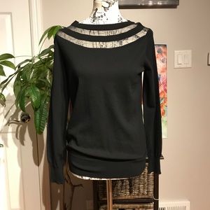 ✈️NWOT Reiss Designer Knit Top Sheer insert sweater-shirt preppy pullover